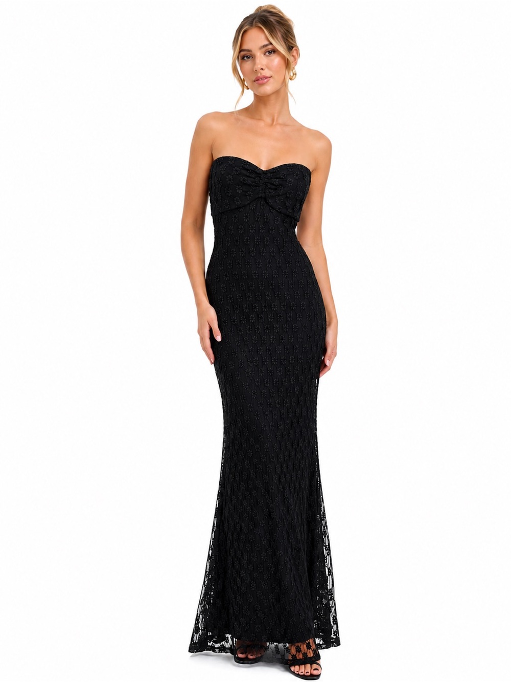 Bardot Black Floral Lace Strapless Maxi Dress NWT Women’s US 8 Sweetheart Gown